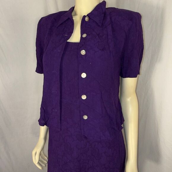 Vintage 90s Karin Stevens Purple Textured Rayon 2-Piece Maxi Dress Set Size 6 Ja - Picture 6 of 15